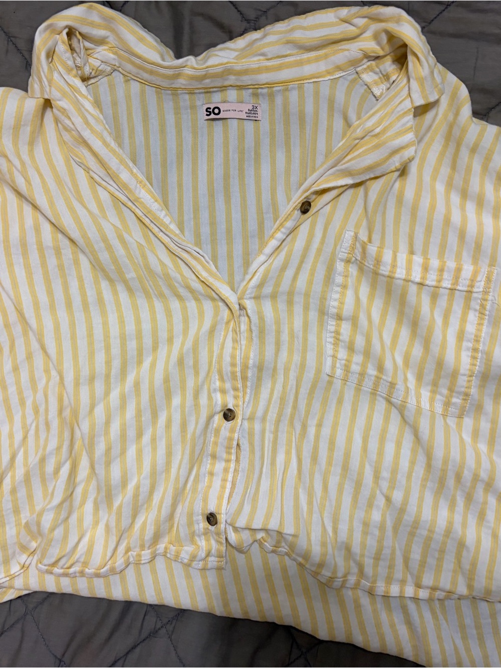 SO Yellow and White Striped Button-Up Blouse